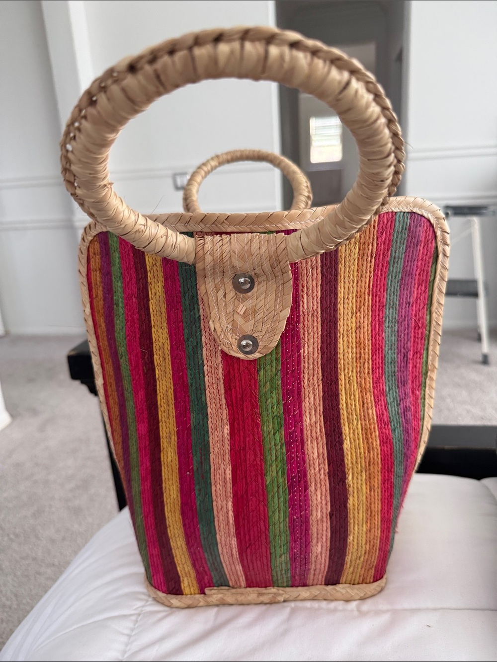 Woven Multicolor Straw Tote Bag